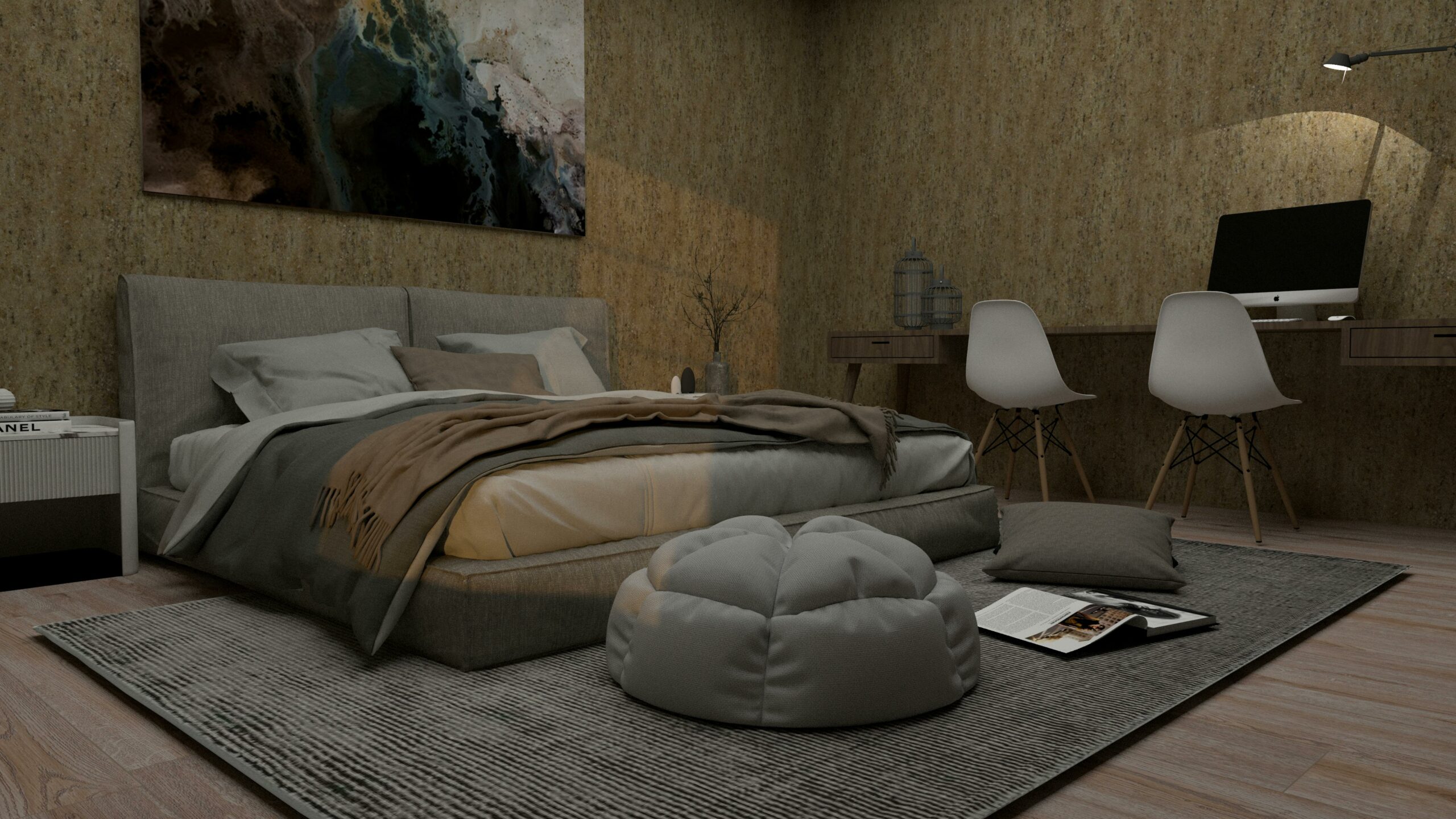 Bedroom with Wallpaper